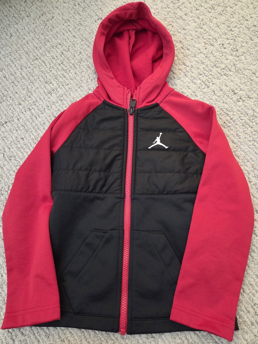 Jordan Red and Black Quilted Hooded Puffer Jacket Kids Size 3-4 Yrs